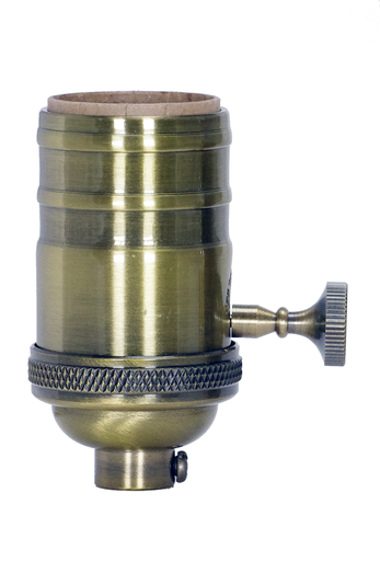 Product image for Satco 80/2217 On-Off Turn Knob Socket With Matching Finish Removable Knob; 4 Piece Stamped Solid Brass; Antique Brass Finish; 250W; 250V