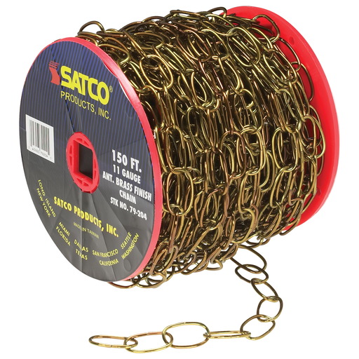 Product image for Satco 79/204 11 Ga. Chain; Antique Brass Finish; 50 yd. (150 ft.) to Reel; 1 Reel To Master; 15lbs Max