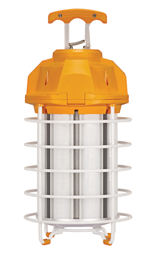 Product image for Satco S28975 150 Watt LED Hi-lumen temporary hi-bay caged lamp; 5000K; Integrated cord / plug and hook; 120 Volts