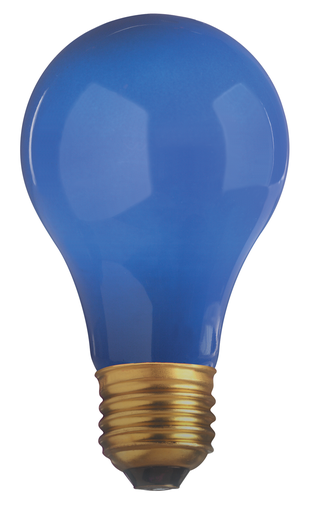 Product image for Satco S6092 25 Watt A19 Incandescent; Ceramic Blue; 1000 Average rated hours; 80 Lumens; Medium base; 130 Volt