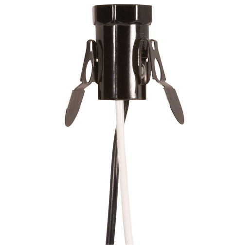 Product image for Satco 80/1093 Phenolic Candelabra Base Socket With Spring Clip; 3/4" Diameter; 1" Hole Size; 24" AWM B/W Leads 105C; 75W; 125V