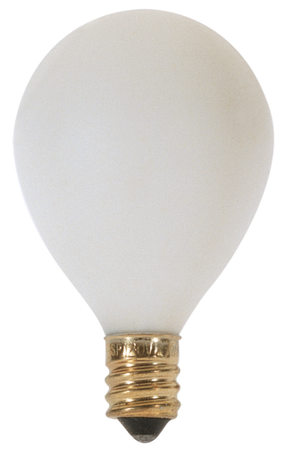 S3830 - 10 Watt G12 1/2 Pear Incandescent - Satin White - 1500 Average rated hours - 50 Lumens - Candelabra base - 120 Volt