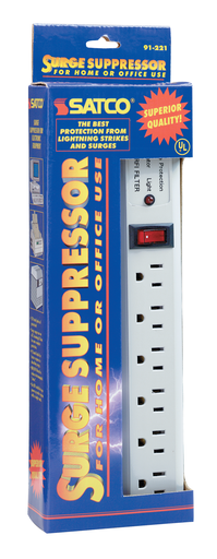 Product image for Satco 91/221 6 Outlet Superior Surge Strip; 4 Foot Cord; 14/3 SJT; Indoor Use Only; 540 Joules; 15A-120V; 1800W