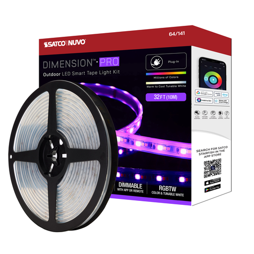 Product image for Satco 64-141 TAPE/RGBTW-HO/IP65/PLUG/SF/32' 18W LED Tape Light, 1920 Lumens, 2700K CCT, Indoor/Outdoor, White Finish, 32ft Reel