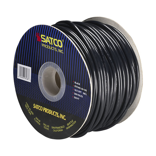 Product image for Satco 93/183 Pulley Bulk Wire; 18/2 SVT 105C Pulley Cord; 250 Foot/Spool; Black