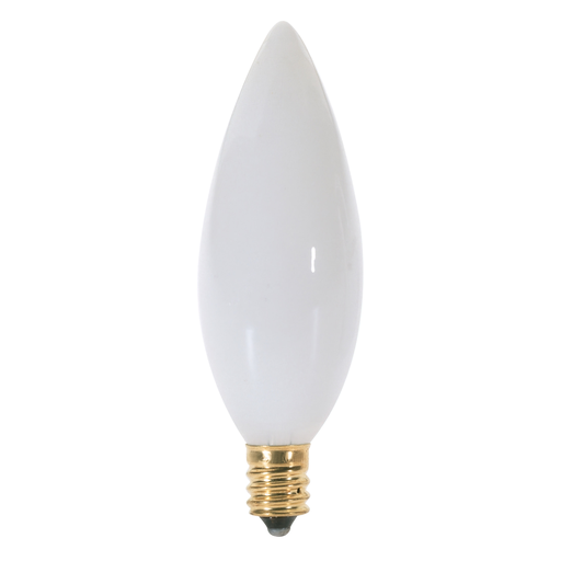 Product image for Satco A3689 40 Watt BA9 1/2 Incandescent; White; 2500 Average rated hours; 328 Lumens; Candelabra base; 130 Volt