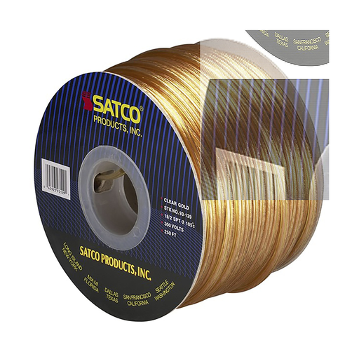 Product image for Satco 93/129 Lamp And Lighting Bulk Wire; 18/2 SPT-2 105C; 250 Foot/Spool; Clear Gold