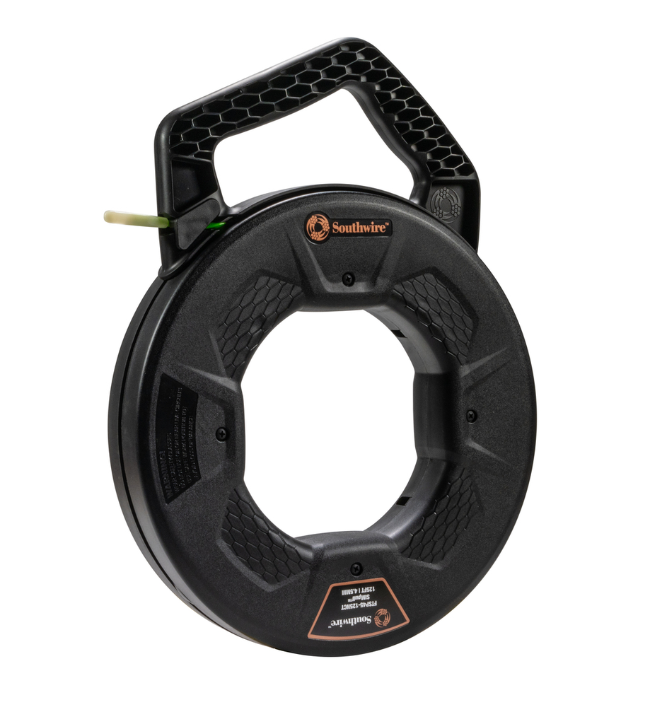 Mayer-DDS-FTSP45-125NCT - Southwire FTSP45-125NCT Simpull Electrical Fish Tape with Non-Conductive Tip, Large Case, Two Leader Options, Spiral Extruded Polymer, Extremely Flexible, 4.5mm x 125 Feet-1