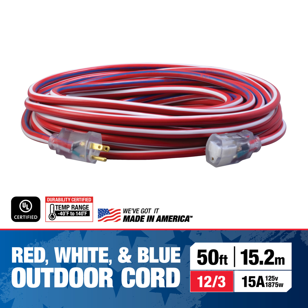 2548SWUSA1 - 50-Foot Contractor Grade 12/3 Lighted End American Made Cord