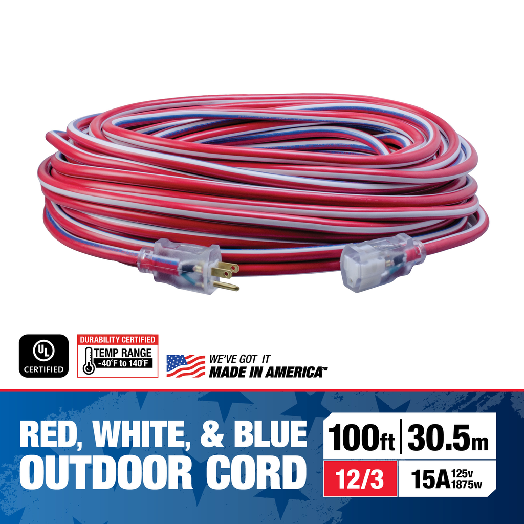 2549SWUSA1 - 100-Feet Contractor Grade 12/3 Lighted End American Made Cord