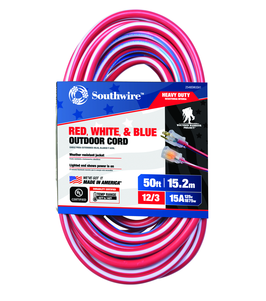 2548SWUSA1 - 50-Foot Contractor Grade 12/3 Lighted End American Made Cord