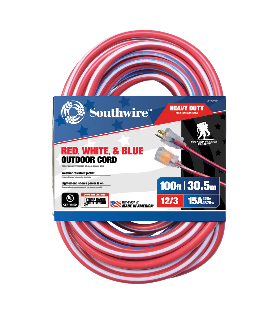 2549SWUSA1 - 100-Feet Contractor Grade 12/3 Lighted End American Made Cord