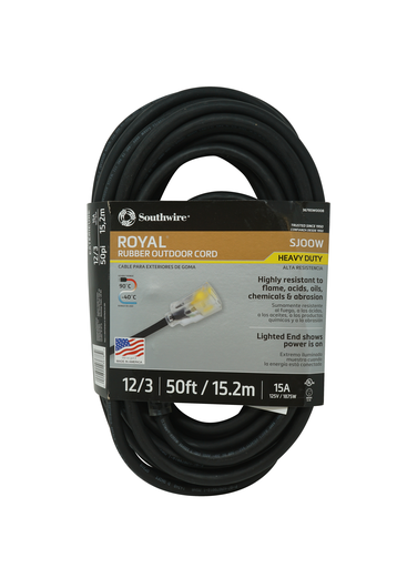 3678SW0008 - Royal 3678SW0008 12/3 Heavy-Duty 15-Amp SJOOW Welding Extension Cord, 50-Feet