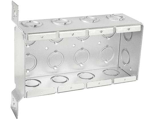 Product image for Garvin TB-425-F 4-Gang Masonry Box w/ Flat Vertical Bracket, 2-1/2" Deep, Steel