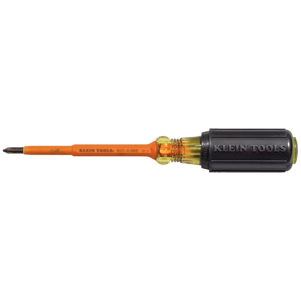Product image for Klein 633-4-INS 4" Insulated Screwdriver, #1 Phillips-Tip