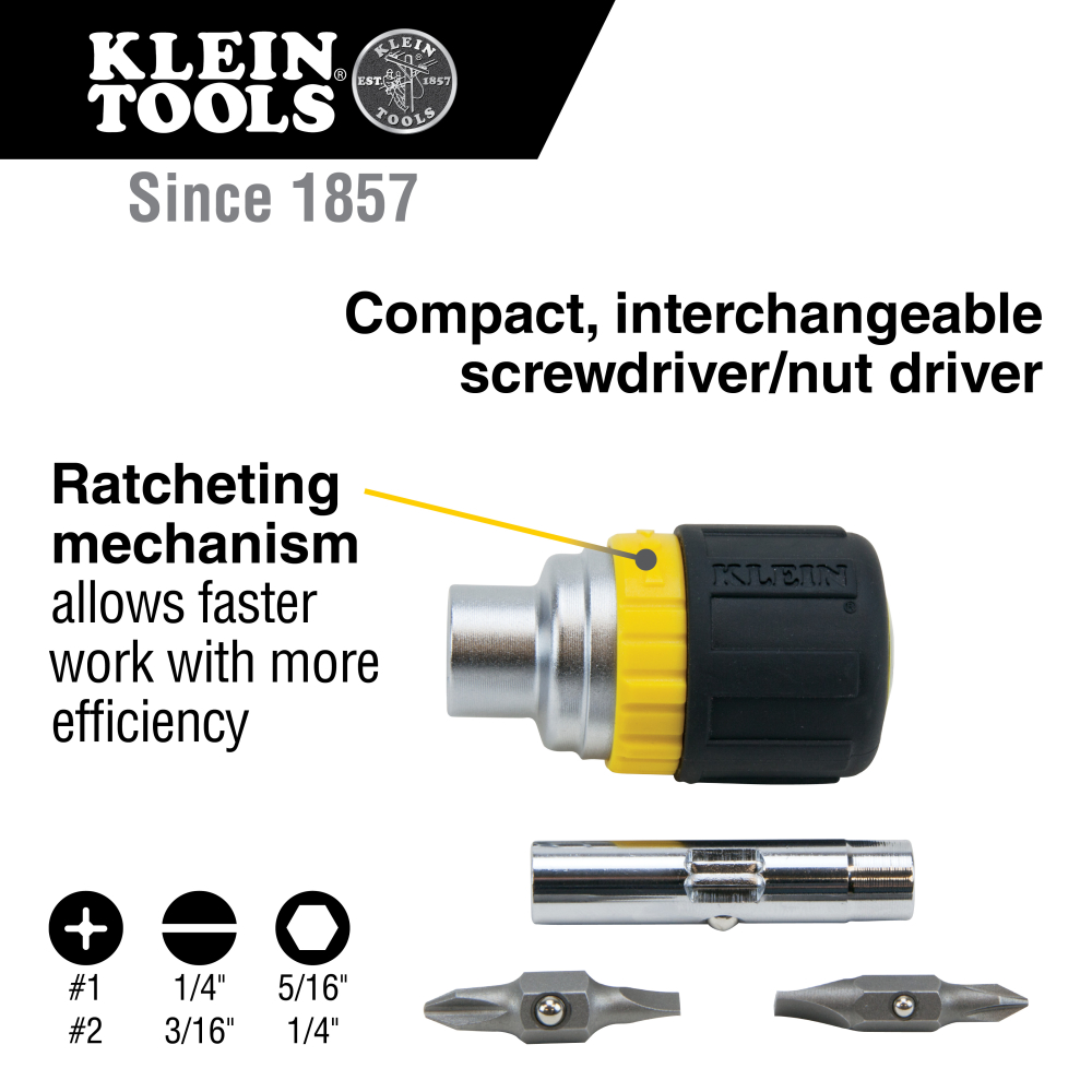 Mayer-DDS-Multi-Bit Ratcheting Screwdriver, 6-in-1, Stubby, Ph, Sl, Nut Bits-2