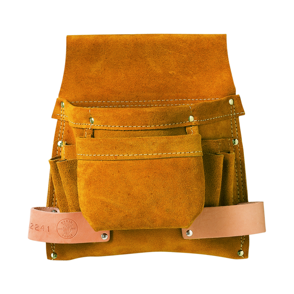 Product image for Klein Tools 42241 11 x 11-3/4 Inch Split Leather 6-Pocket Nail/Screw and Tool Pouch