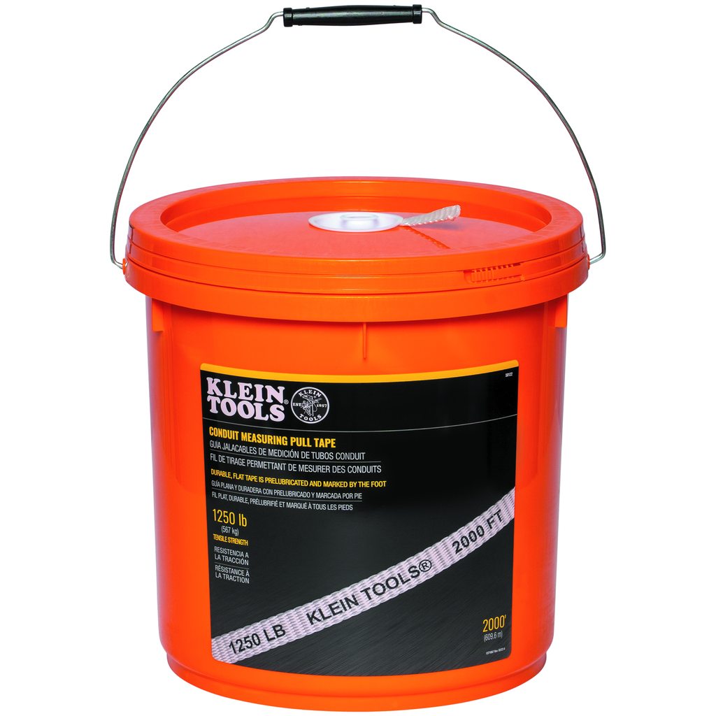 Product image for Klein 50122 Conduit Measuring Pull Tape, 2000ft Bucket, 1250lb Tensile Strength
