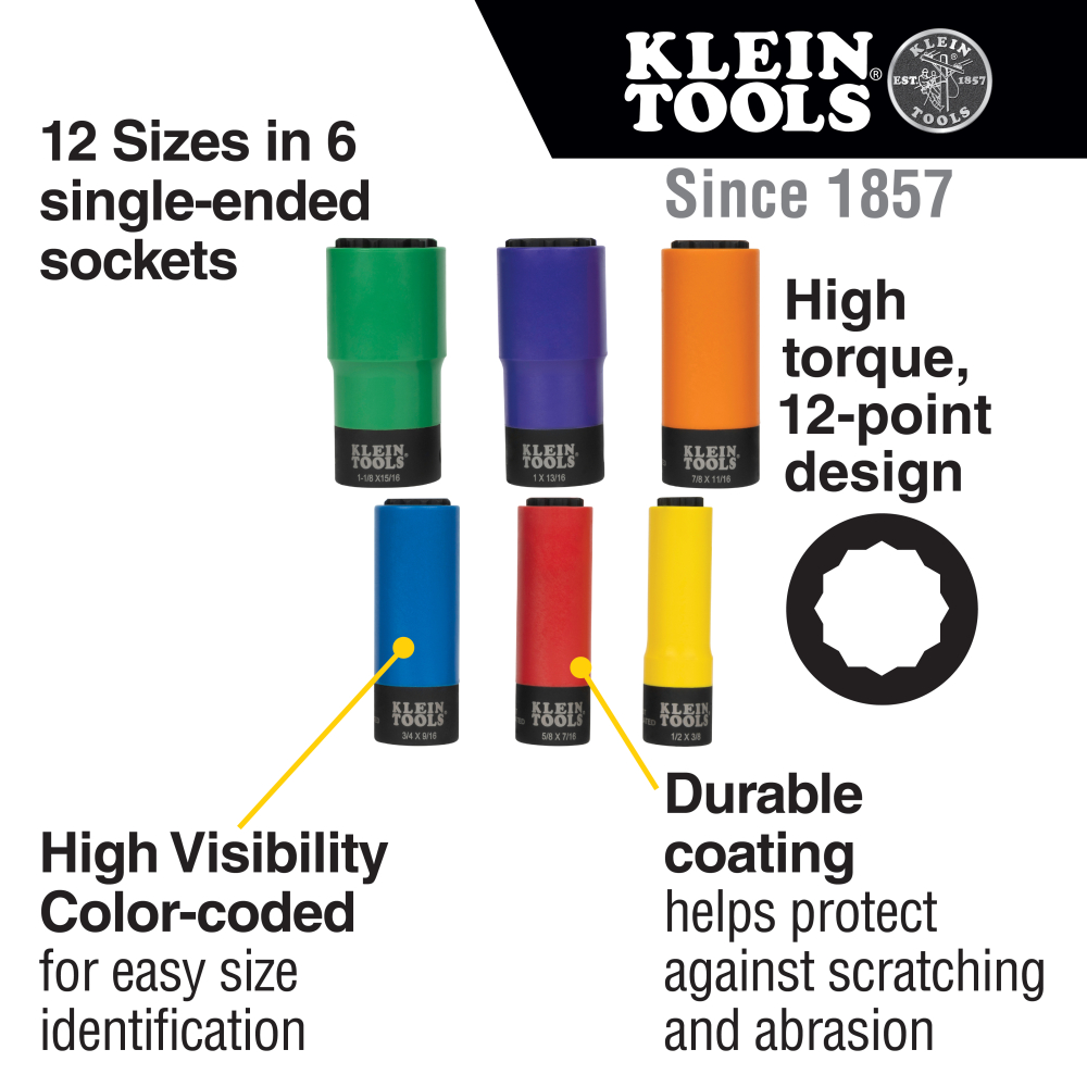 Product image for KLEIN 66033 Coated Socket Set, 12-P