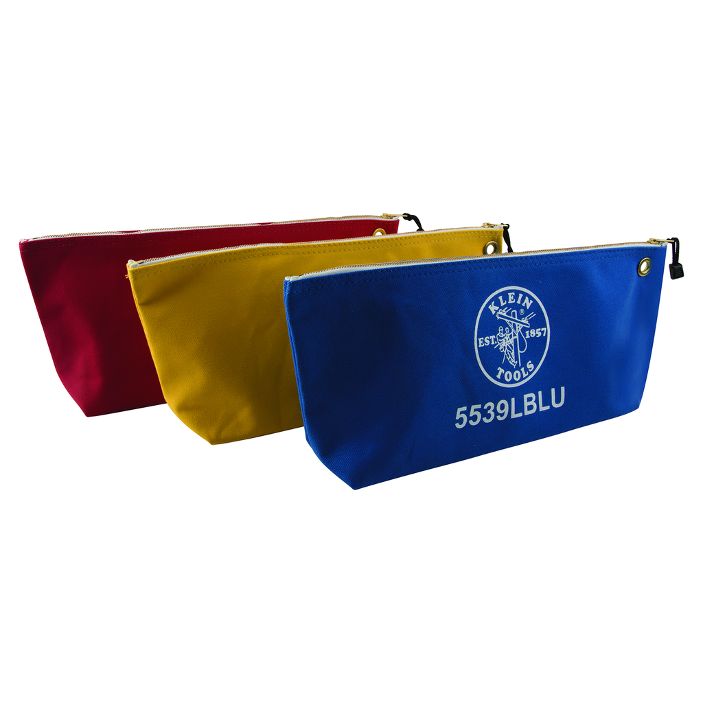 Product image for Klein 5539LCPAK Zipper Bags, Large Canvas Tool Pouches, Assorted Colors, 3-Pack