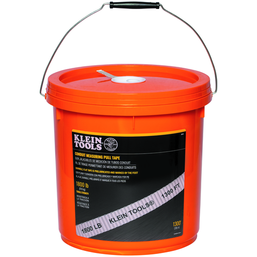 Product image for Klein 50131 Conduit Measuring Pull Tape, 1300ft Bucket, 1800lb Tensile Strength