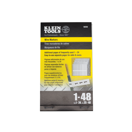 Product image for Klein 56250 Wire Marker Book, Black Numerical Markers 1-48