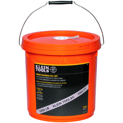 Product image for Klein 50122 Conduit Measuring Pull Tape, 2000ft Bucket, 1250lb Tensile Strength