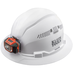Product image for Klein 60407 Hard Hat, Vented, Full Brim w/ Headlamp, White