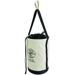 Product image for Klein 5114DSC22 Canvas Bucket with Drawstring Close, 22" Height, Double-Locking Carabiner, Swivel Snap, 100 lb Max Load