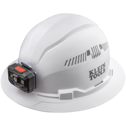 Klein 60407RL Hard Hat, Vented, Full Brim with Rechargeable Headlamp, White