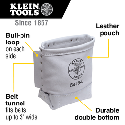 Tool Bag, Bull-Pin and Bolt Bag, Tunnel Loop, Leather, 5 x 10 x 9-Inch