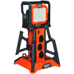 Product image for Klein 29610 PowerHub 1 Adjustable Work Light & Power Center, 5000 Lumens, (6) 15A 120V AC Outlets, USB-A & USB-V Outputs
