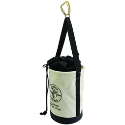 Product image for Klein 5114DSC Canvas Bucket with Drawstring Close, 17" Height, Double-Locking Carabiner, Swivel Snap, 100 lb Max Load