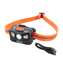 Klein 56064 Rechargeable Headlamp w/Silicone Strap, 400 LM, All-Day Run, Auto-Off