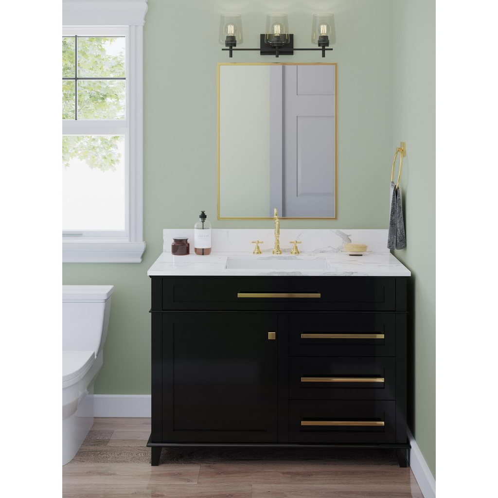 Three-light matte black bath vanity light