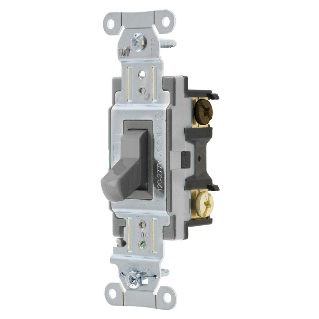 Product image for Hubbell CSB420GY 20 Amp 120/277 Volt Gray 4-Way Specification Grade Back and Side Wired Toggle Switch