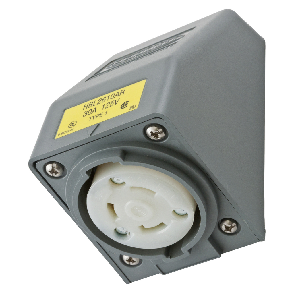 Product image for Hubbell HBL2610AR 30 Amp 125 Volt 2-Pole 3-Wire NEMA L5-30R Gray Locking Receptacle
