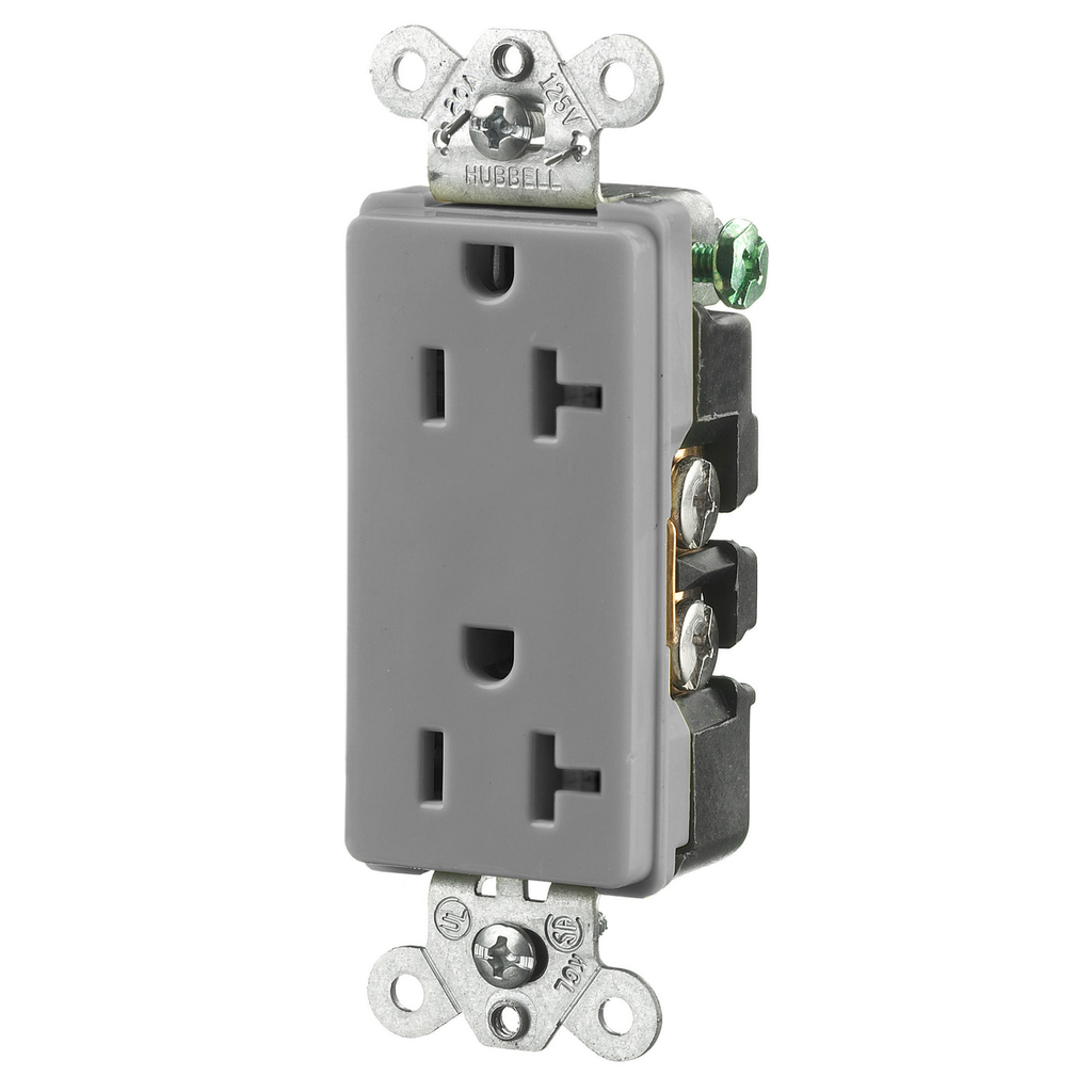 Product image for Hubbell HBL2162GY 20 Amp 125 Volt 2-Pole 3-Wire NEMA 5-20R Gray Decorator Straight Blade Receptacle