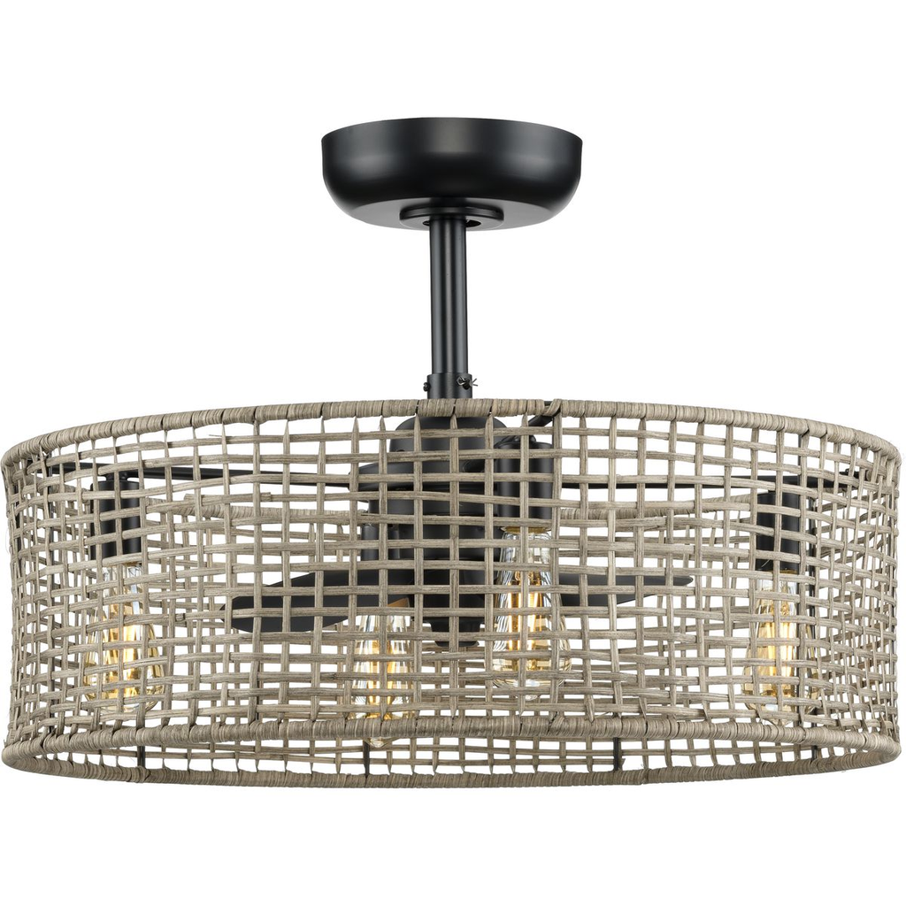 Product image for Progress P250068-31M-WB Belva Collection 25.25-Inch 3-Blade Matte Black AC Motor Coastal Ceiling Fan