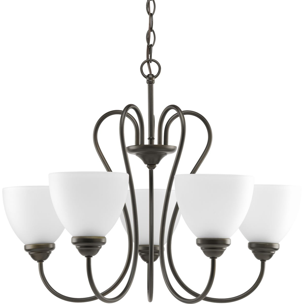 Product image for Progress P4666-20 Heart Collection Five-Light Antique Bronze Etched Glass Farmhouse Chandelier Light