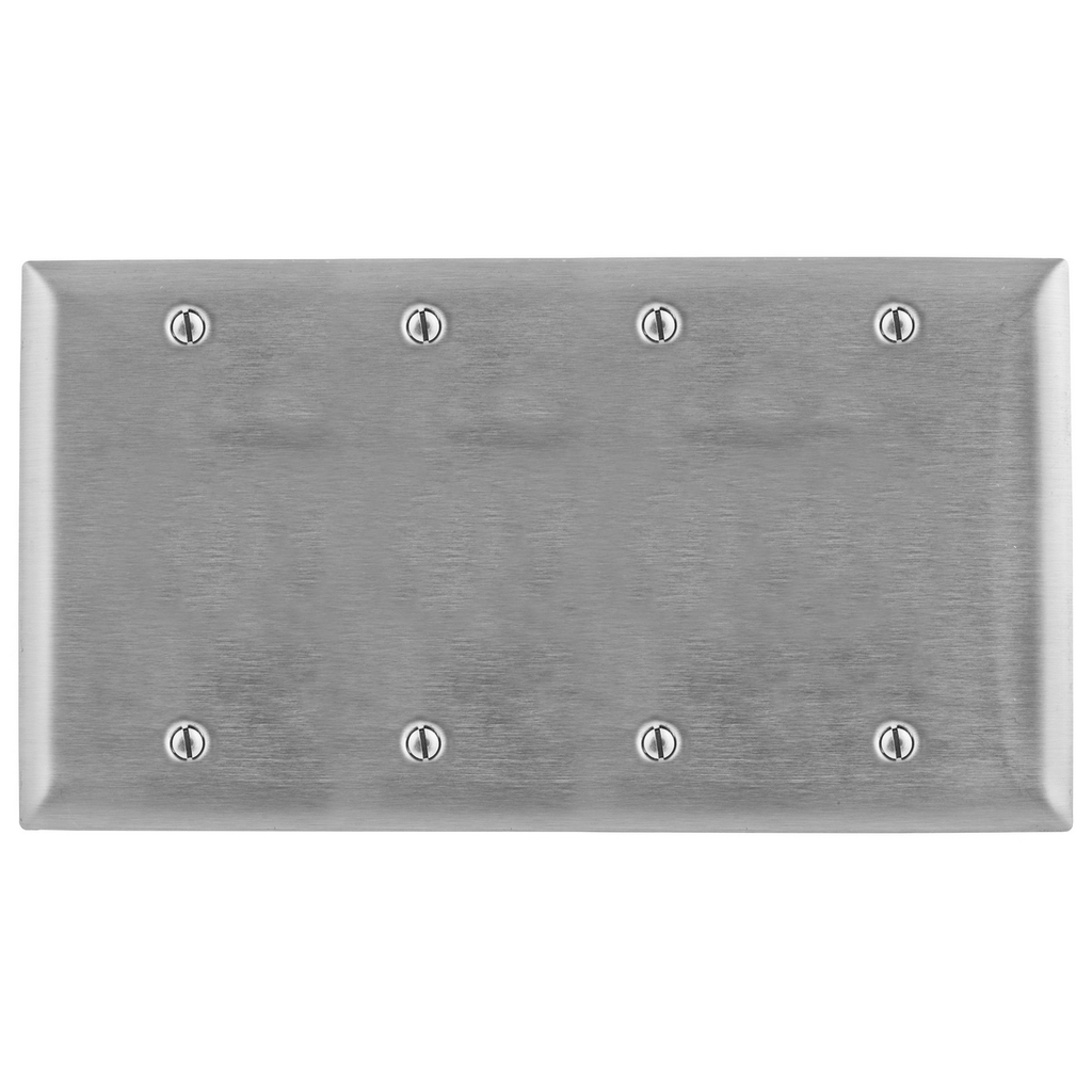 Product image for Hubbell SS43 4Gang Wall Plate, Blank, Box Mount, Standard - 302/304 Stainless Steel