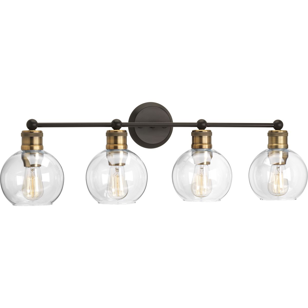 Product image for Progress P300052-020 Hansford Collection Four-Light Antique Bronze Clear Glass Coastal Bath Vanity Light
