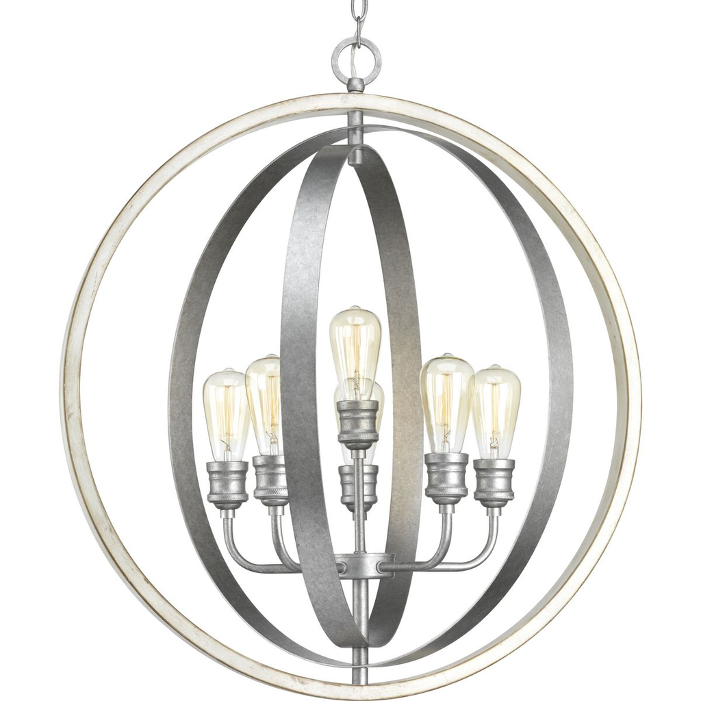 Product image for Progress P500094-141 Conestee Collection Six-Light Galvanized Finish Farmhouse Pendant Light
