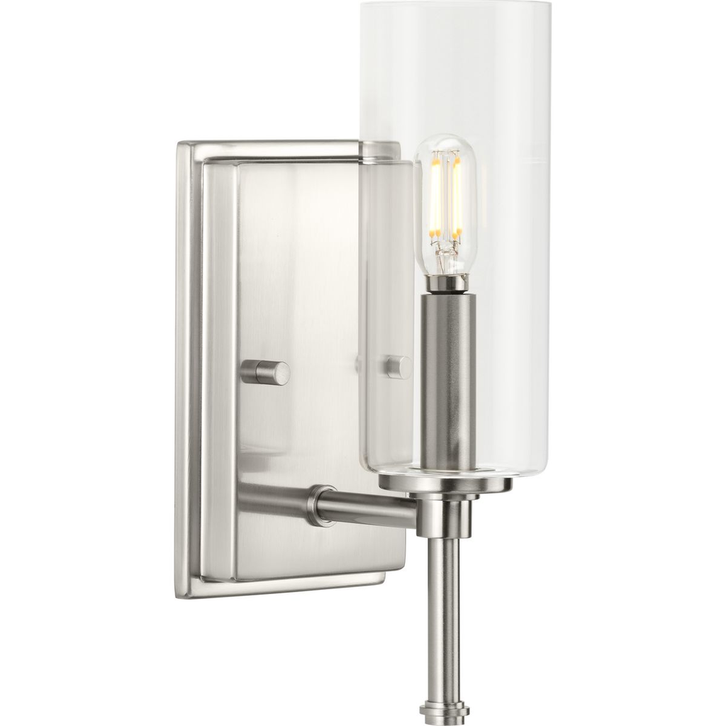 Product image for Progress P300356-009 Elara Collection One-Light New Traditional Brushed Nickel Clear Glass Bath Vanity Light