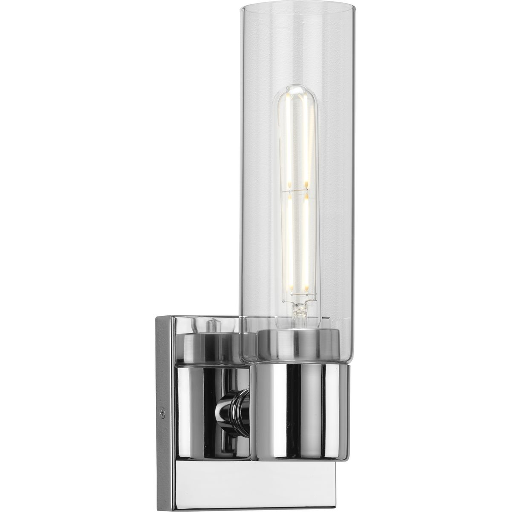 Product image for Progress P300299-015 Clarion Collection One-Light Polished Chrome and Clear Glass Modern Style Bath Vanity Wall Light