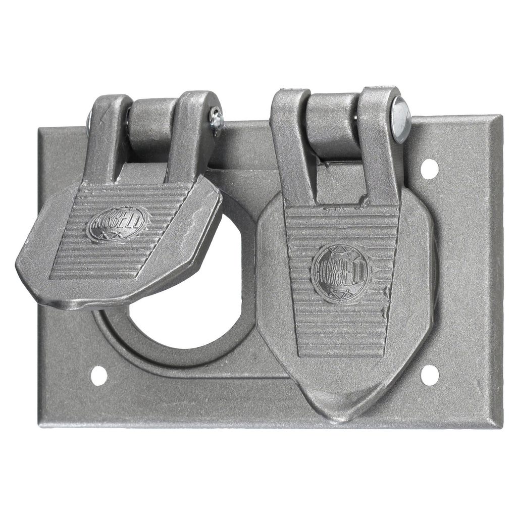Product image for Hubbell HBL5206WO 2.88 x 4.56 x 0.79 Inch Cast Aluminum Horizontal Mount Weatherproof Duplex Cover
