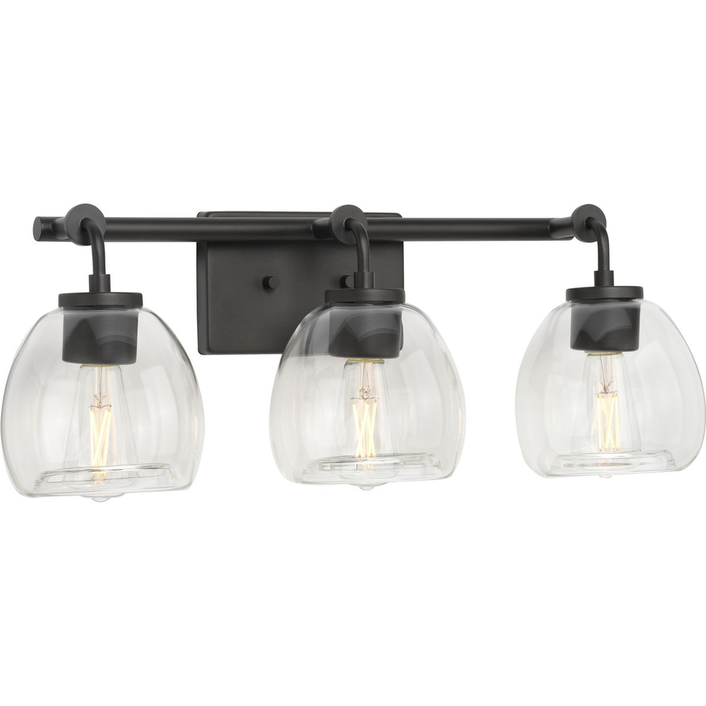 Product image for Progress P300347-143 Caisson Collection Three-Light Graphite Clear Glass Urban Industrial Bath Vanity Light
