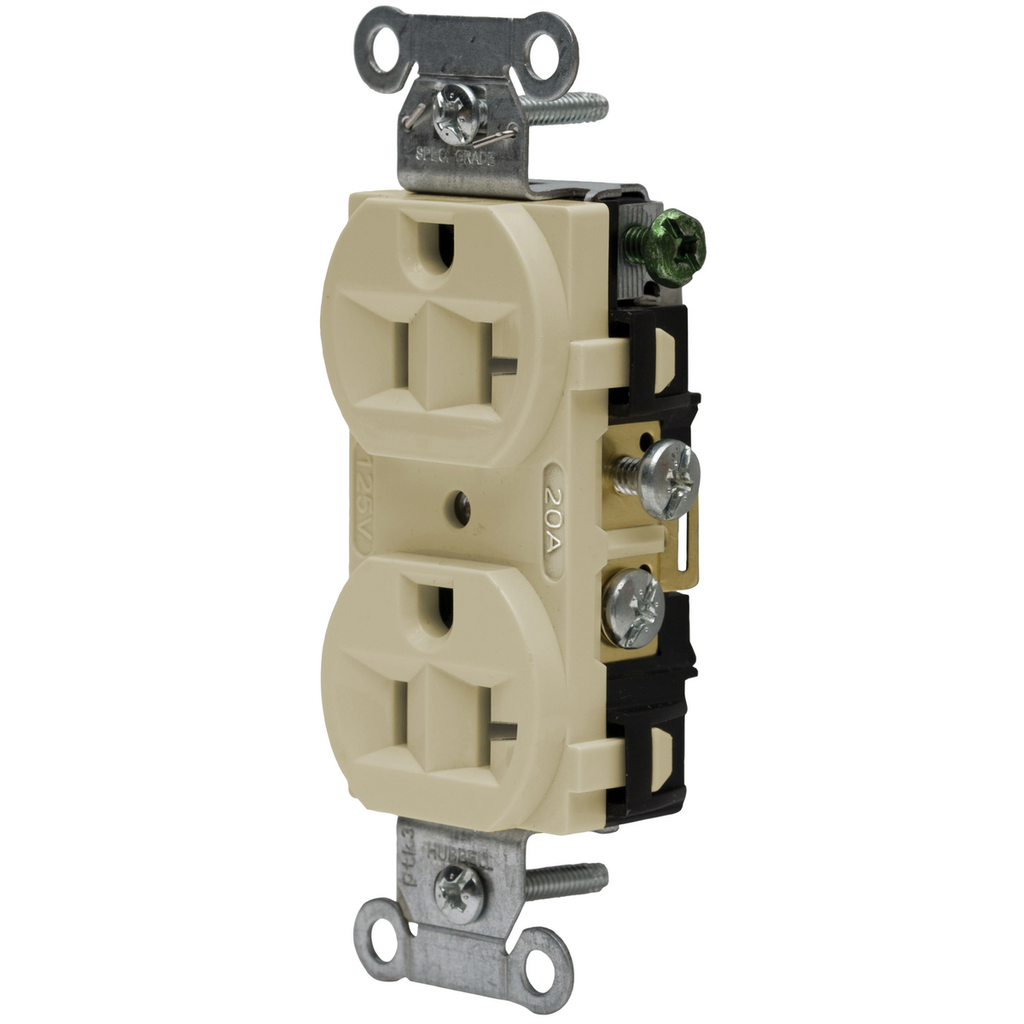Product image for Hubbell CRF20I 20 Amp 125 Volt 2-Pole 3-Wire NEMA 5-20R Ivory Straight Blade Duplex Receptacle