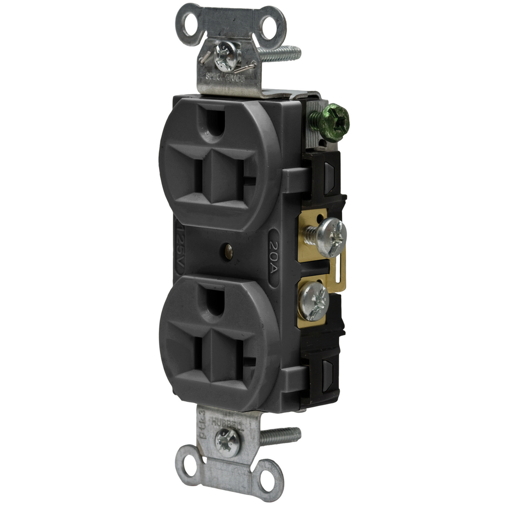 Product image for Hubbell CRF20BLK 125 Volt 20 Amp NEMA 5-20R Commercial Grade Duplex Receptacle