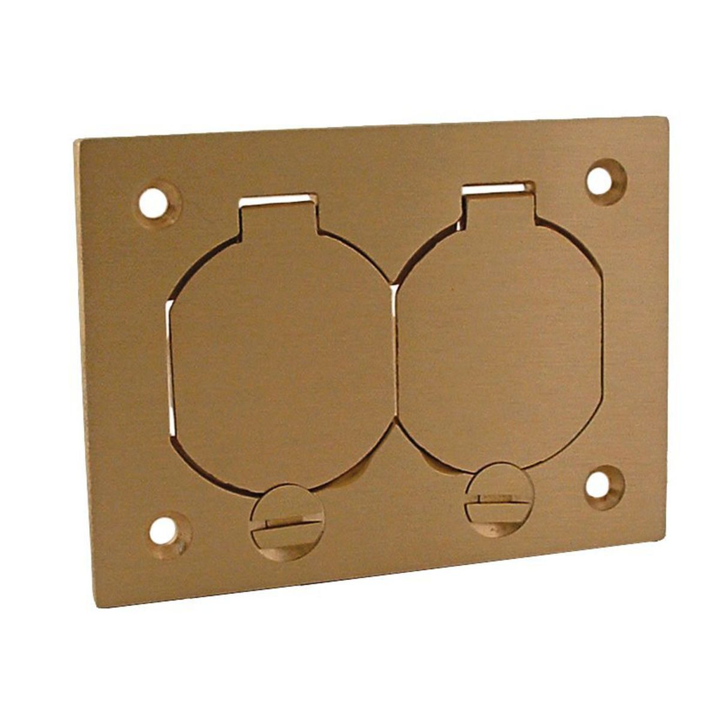 Product image for Raco 6250 1-Gang Rectangular Floor Box Duplex Brass Cover with Lift Lids